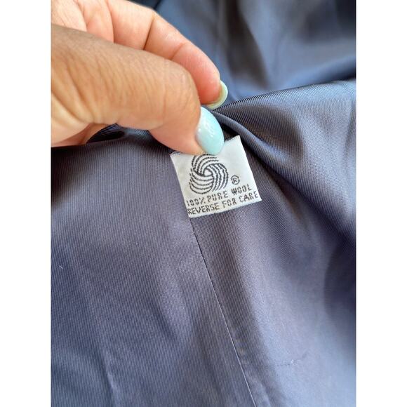 Vintage 90s Y2K Jones New York 100% Pure Wool Navy Blue Double Breasted Overcoat - Picture 5 of 9